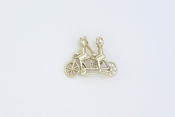 Vintage Sarah Coventry BICYCLE FOR TWO Sales Award Brooch Pin Gold Tone Tandem Bike Rare!