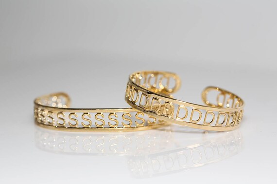 Vintage Gold Initial Bracelets - NOS Letter Bangle Bracelet Adjustable Alphabet Gift