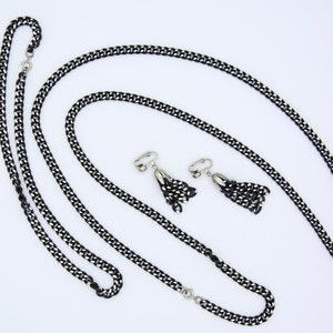 Vintage 1968 Sarah Coventry BEWITCHERY Necklace Earrings Clip-On Black Silver Tone Set RARE