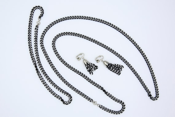 Vintage 1968 Sarah Coventry BEWITCHERY Necklace Earrings Clip-On Black Silver Tone Set RARE
