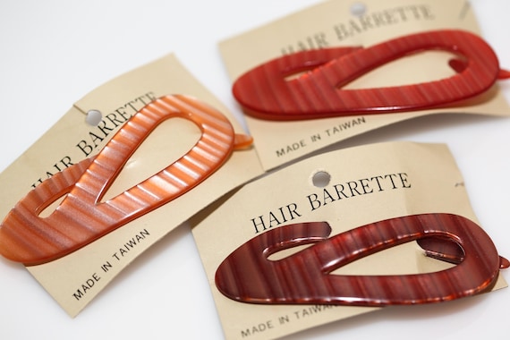 Laminated Hair Barrettes - Vintage NOS Plastic Lucite Clips