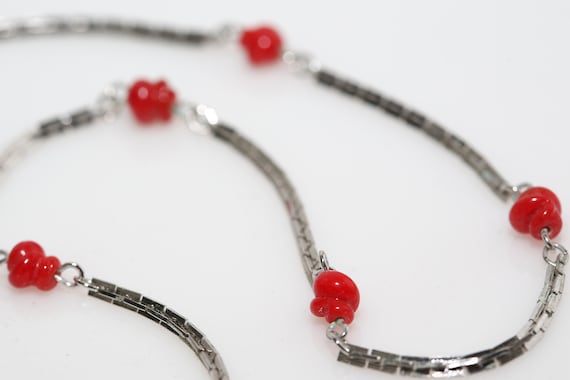 Vintage Emmons 'Crimson Beauty' Choker Red and Silver Necklace NOS