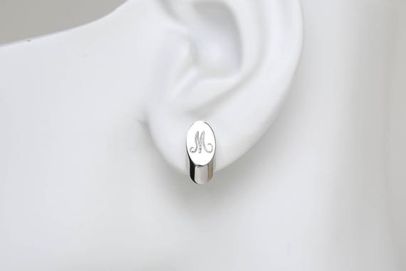 Vintage Silver Tone Gold Tone Initial Slice Earrings NOS Letter Alphabet Engraved