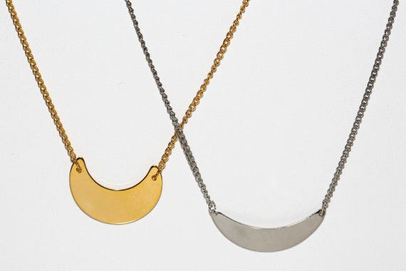Vintage Crescent Necklace in Silver Tone or Gold Tone Minimalist Modern