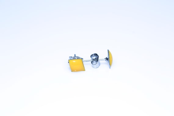 Vintage Enameled Yellow Diamond Shaped Stud Earrings TINY! NOS