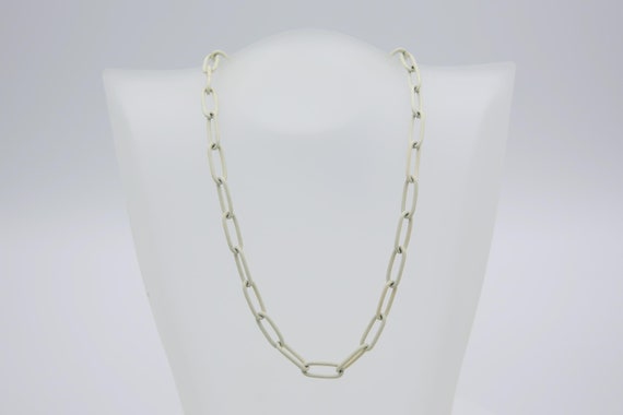 Vintage White Enameled Paperclip Chain Necklace Large Link Layering Chain NOS 15"