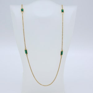 Vintage 1981 Sarah Coventry LUCKY LADY Necklace Gold Tone Chain Green Bead Rare!