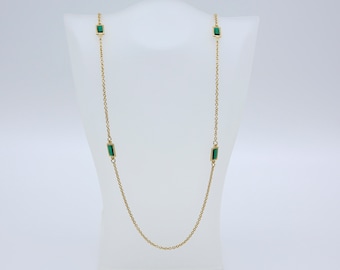 Vintage 1981 Sarah Coventry LUCKY LADY Necklace Gold Tone Chain Green Bead Rare!