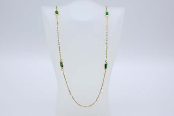 Vintage 1981 Sarah Coventry LUCKY LADY Necklace Gold Tone Chain Green Bead Rare!