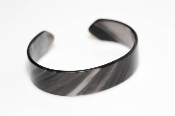 Vintage Gray Marbled Lucite Cuff Bracelet NOS Pearly Plastic Open Bangle