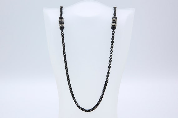 Vintage 1976 Sarah Coventry MYSTIC LADY Beaded Necklace Black Chain Silver Tone Rhinestone Rare