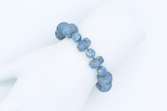 Vintage 1977 Sarah Coventry STONE AGE Blue Beaded Bracelet Silver Tone RARE