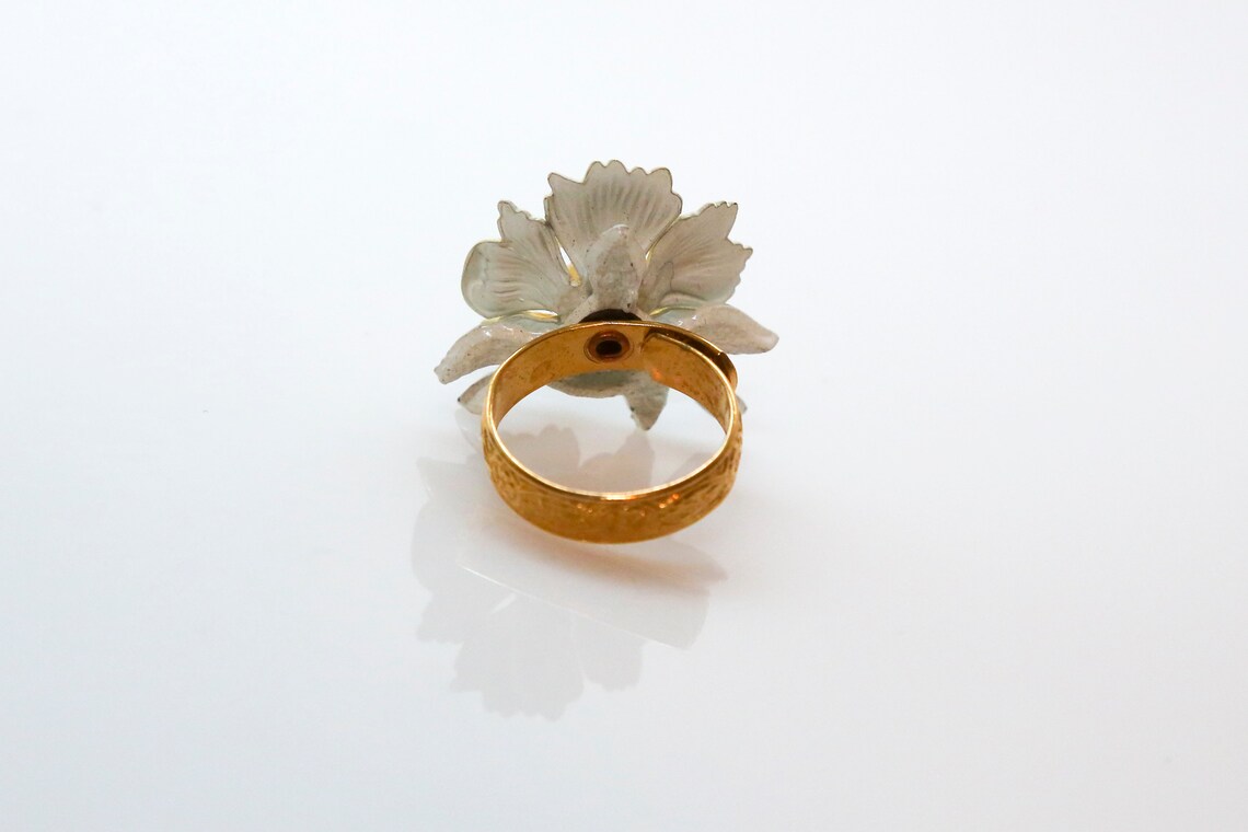 Vintage Enameled Metal Flower Rings NOS Etsy