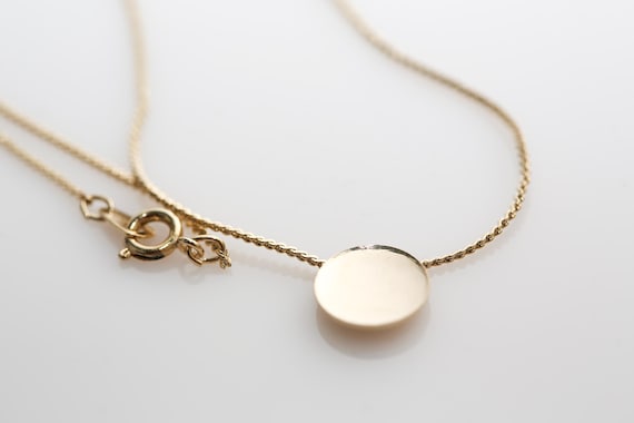 Vintage Gold Tone Disc Necklace NOS Mod Minimalist Chain with Attached Charm