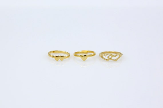 Vintage Gold Heart Rings - NOS Tiny Size 4.5 Pinkie Ring Midi Ring