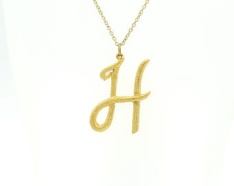 Vintage Large Gold Initial Letter H Pendant Charm Necklace Bling Gold Tone Chain