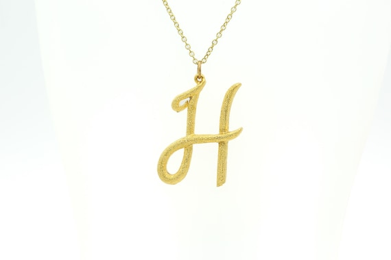Vintage Large Gold Initial Letter H Pendant Charm Necklace Bling Gold Tone Chain