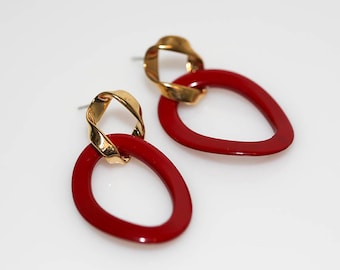 Link Earrings in Red + Gold