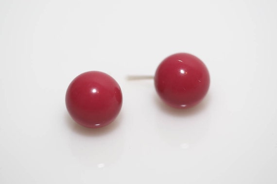 Vintage Pink Dot Earrings | NOS Studs Pierced Ear Statement Spheres | 1980s Retro