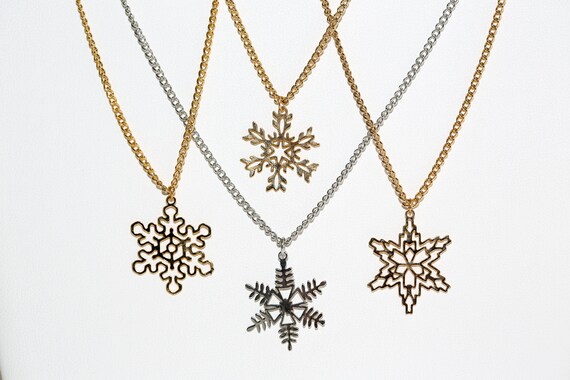 Vintage Snowflake Necklaces Gold Silver Retro Unique NOS Winter Pendant Charm