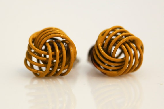 Mustard Knot Stud Earrings Vintage