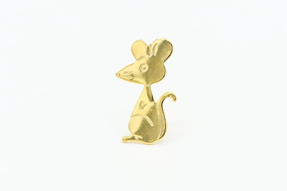 Vintage Mod Mouse Pin in Gold Tone Minimal Mid-Century NOS Brooch Tac Pin
