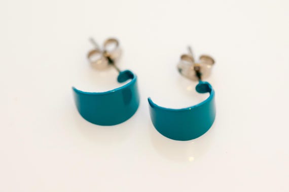 Vintage 1980s Aqua Half Hoop Pierced Earrings
