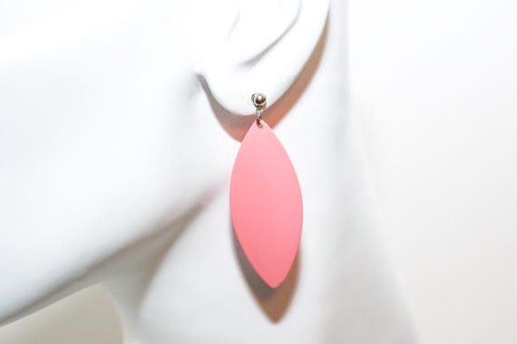 Vintage Pink Metal Oval Earrings NOS Dangle Drop Large Retro
