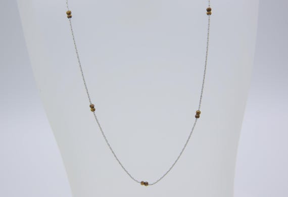Vintage White Enameled Saturn Chain Station Chain Necklace Gold Beads 18" Layering