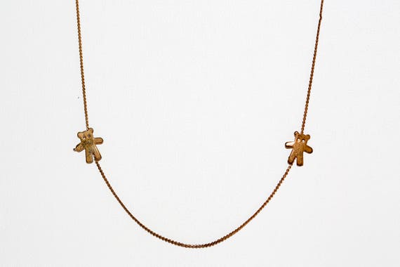Vintage Teddy Bear Necklace Chain Copper Tone