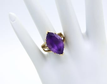 Vintage 10k Gold Clyde Duneier Amethyst Marquise Ring - Size 6.5