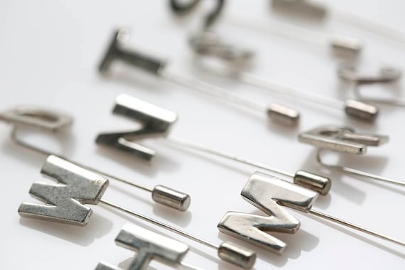 Vintage Puccini Initial Stick Pins NOS Silver Tone Letter Alphabet Hat Pin