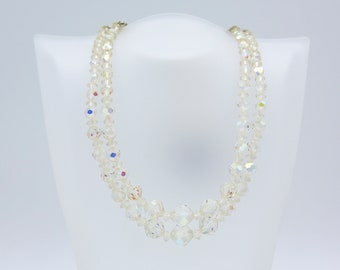 Vintage 1961 Sarah Coventry SPARKLING CRYSTALS Iridescent Clear Glass Beaded Multi-Strand Necklace Rare!