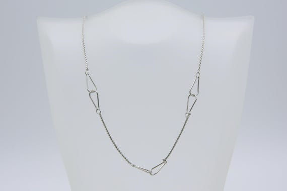 Vintage Silver Tone Bar Chain Curb Chain Necklace Ornate Dainty Layering Teardrop Loop Bars