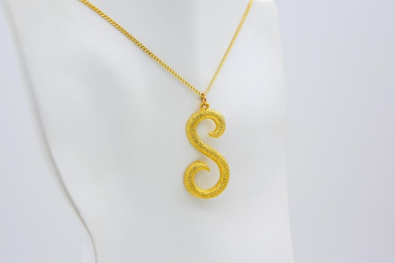 Vintage Large Gold Initial Letter S Pendant Charm Necklace Bling Gold Tone Chain