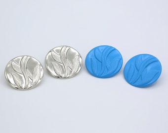 Vintage Leaf Statement Earrings in Silver or Blue – NOS