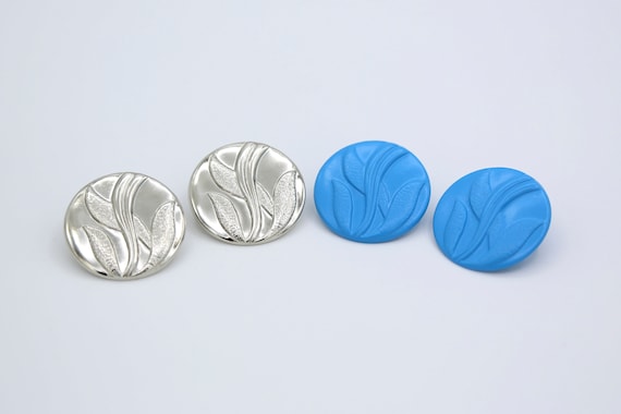 Vintage Leaf Statement Earrings in Silver or Blue – NOS