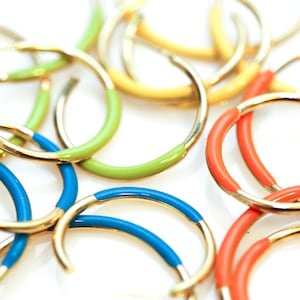 Vintage Multi Colored Gold Hoops NOS Orange Green Yellow Blue Hoop Earrings Pierced