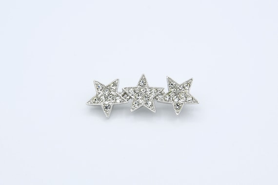 Vintage 1979 Sarah Coventry STARBURST Pin Brooch Silver Tone 3 Star Rhinestone Rare!