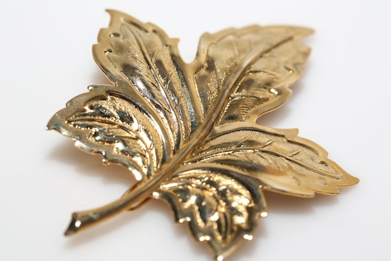 Vintage Large Gold Leaf Barrette NOS Textured Metal Gold Tone Leaf Hair Accessory Bride Wedding