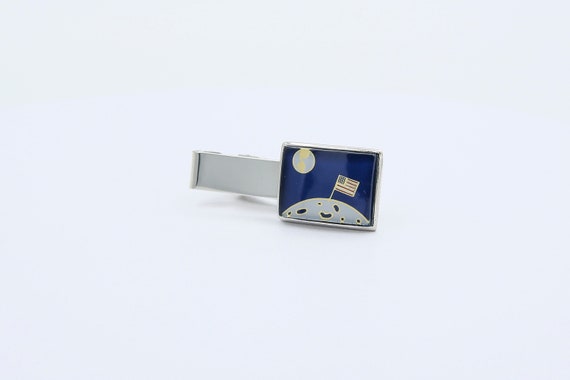 Vintage 1970 Sarah Coventry EXPLORER Tie Bar Mens Clip Silver Tone Space Moon Rare!