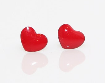 Tiny Red Heart Stud Earrings