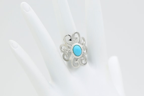 Vintage Sarah Coventry "Moon Cloud" Ring 1974 Turquoise Silver Statement RARE