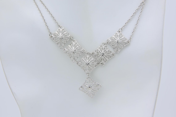 Vintage Sarah Coventry 1978 ROYAL LACE Necklace Silver Tone Statement Bib Chain Rare Gift