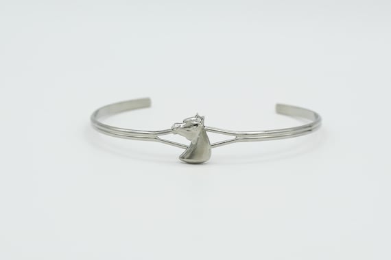Vintage Silver Tone Horse Cuff Bracelet: Tiny NOS Equestrian Bangle