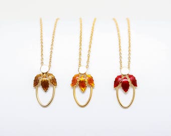 Fall Leaves Necklace - 9 Options to Choose From! Oval, Circle, or Diamond in Brown, Orange or Red!