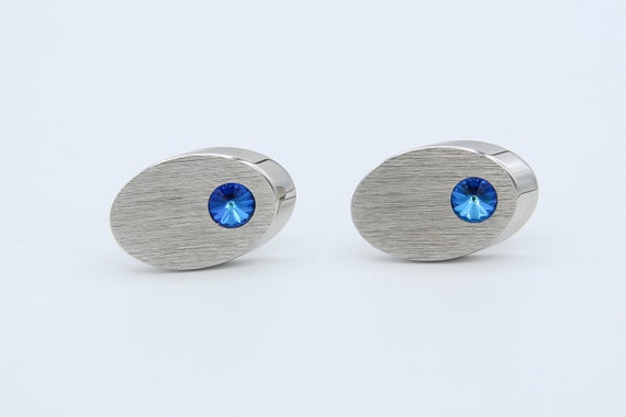 Vintage 1970 Sarah Coventry BLUE SURF Men's Cufflinks Silver Tone Blue Stone Formal Wear Accessory RARE
