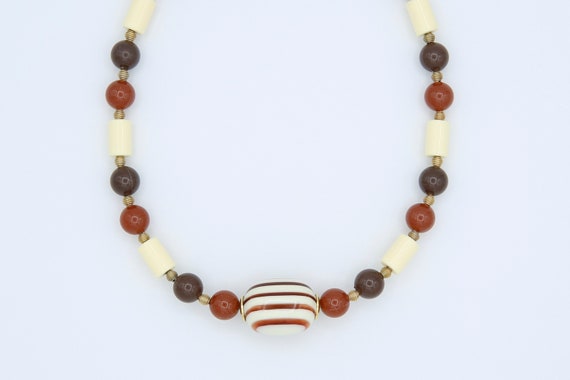 Vintage 1979 Sarah Coventry CINNAMON SWIRL Brown Cream Rust Beaded Gold Tone Necklace Rare!