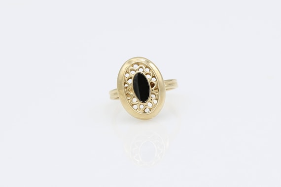 Vintage Sarah Coventry "Jet Filigree" Ring 1979 Gold Tone Adjustable Black RARE