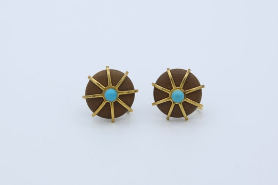 Nemo Wooden Earrings in Starburst Aqua – Vintage NOS